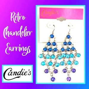 2000's Candies Retro Chandelier Dangle Earrings, Blue Teal Purple Silver